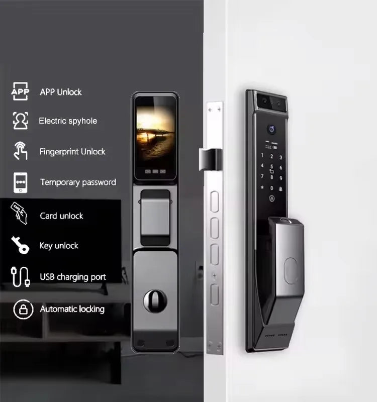 3D Face Recognition Unlock Digital Door Lock With Camera FIngerprint Password Unlock Keyless Electronic Door Lock Vue