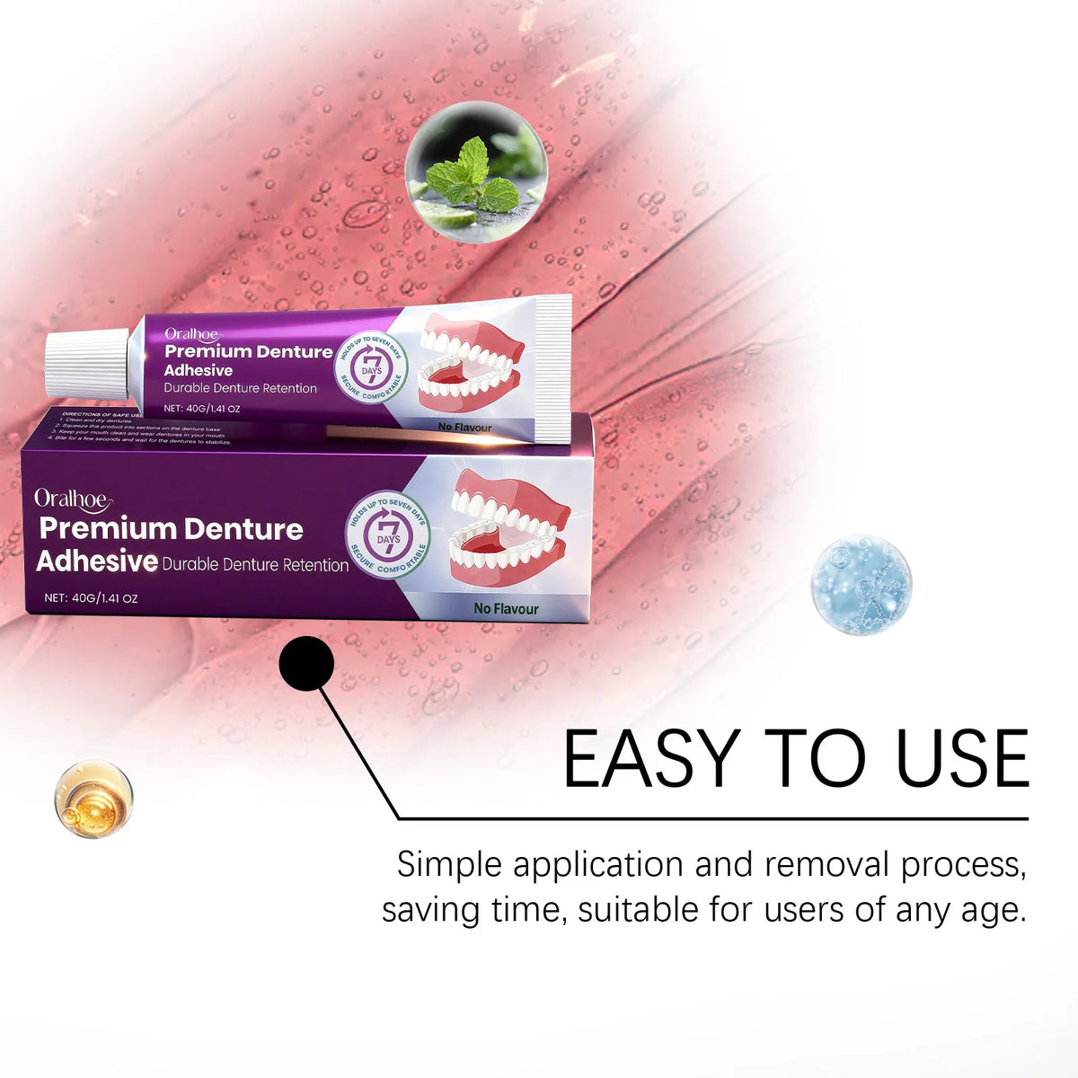 Denture Adhesive, Natural Fit,Comfortable Secure Hold, Long-Lasting & Gentle, Beautiful Smile Enhancement, Perfect for Daily Use Vue