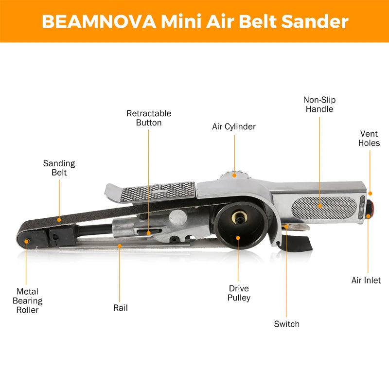 3/4" Air Belt Sander Air Angle Grinder Angle Grinding Machine with Sanding Belts for Air Compressor Sanding Pneumatic Tool Set ﻿ Vue