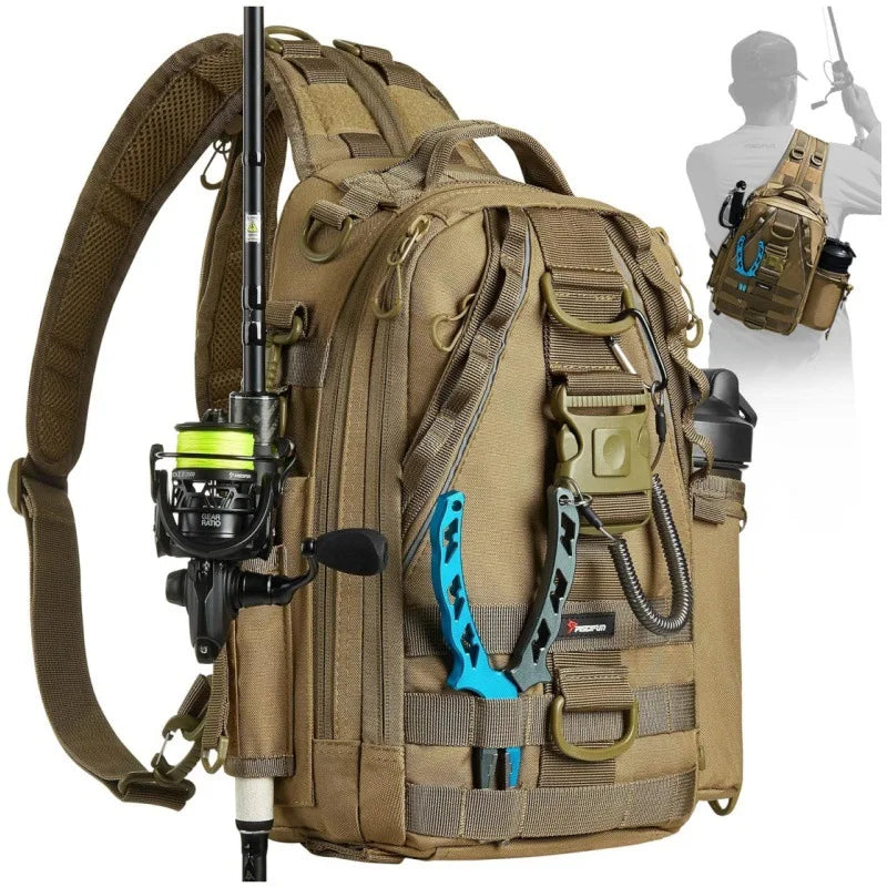 Spot New Outdoor Tactical Single Backpack Riding Mountaineering Luya Bag Large Capacity Fishing Bag Vue khaki