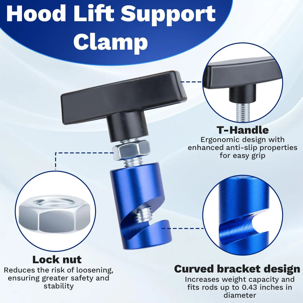 Metal Car Hood Strut Clamp, 11 mm Anti-Slip Lift Support Clamp, Universal Hood Holder for Car, Automotive Tools Engine Hood Prop Vue