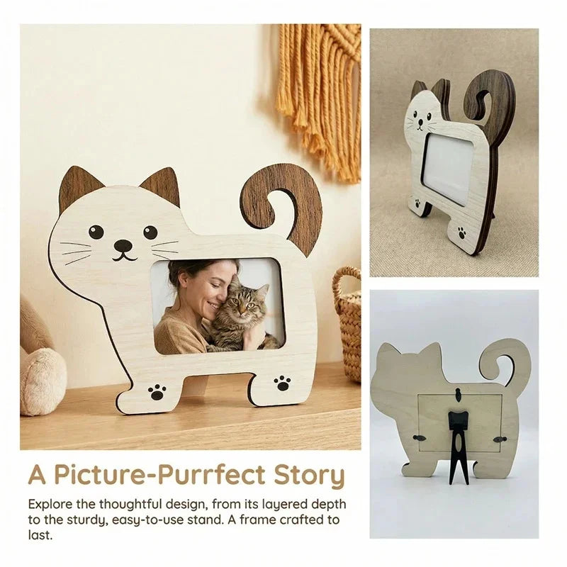 2pcs Cartoon Cat Wooden Picture Frame Cute Tabletop Memorial Home Display Party Centerpiece For Kids Girls Women Birthday Gift Vue