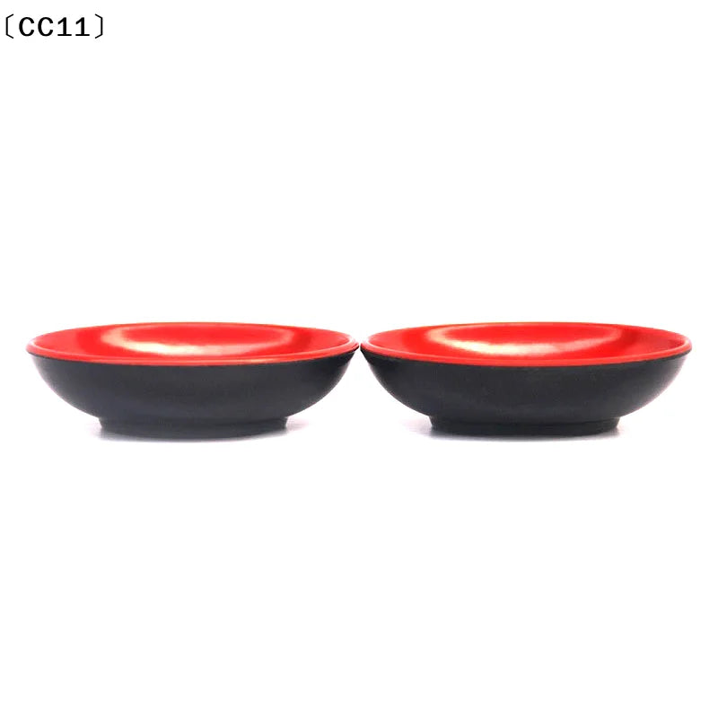 3pcs Red And Black Round Sauce Dishes Food Dipping Bowls Melamine Seasoning Dish Appetizer Plates Round Seasoning Dish〔CC11〕 Vue