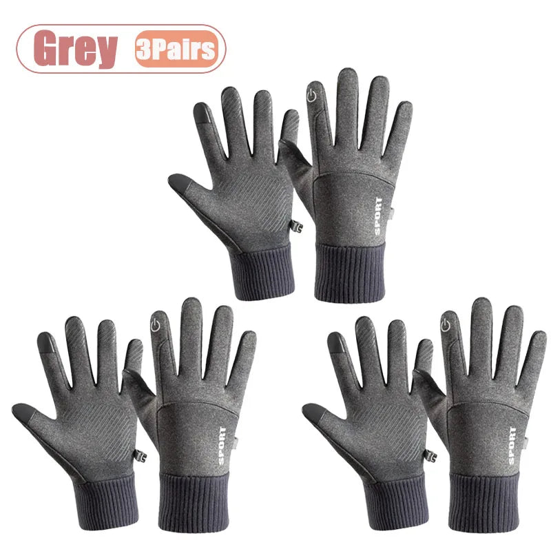 1-10Pairs Thermal Winter Gloves Waterproof Windproof Touchscreen Fleece Lined for Motorcycle Cycling Skiing Cold Weather Vue Grey-3Pairs
