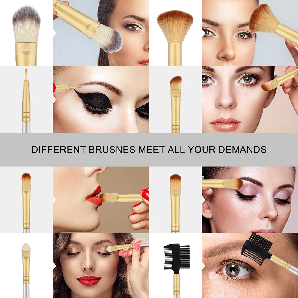 Champagne Makeup Brush Set Professional Soft Fluffy Makeup Beauty Tools Foundation Concealers Powder Blush Brushes Wooden Handle Vue
