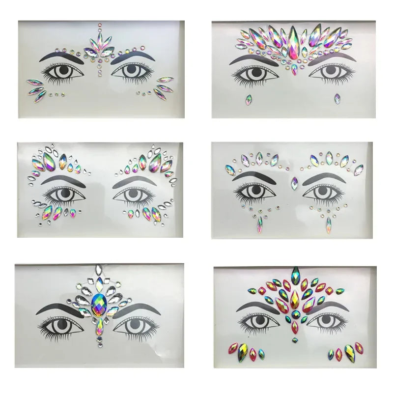 Masquerade Face Decoration DIY Jewelry Acrylic Rhinestone Festival Party Temporary Tattoo Fashion Face Stickers for Women Vue