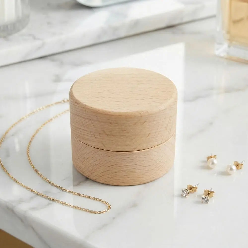 Creative 5cm Round Jewelry Box Collection Earrings Holder Wood Storage Box Necklace Organize Primary Teeth Storage Gift Box Vue