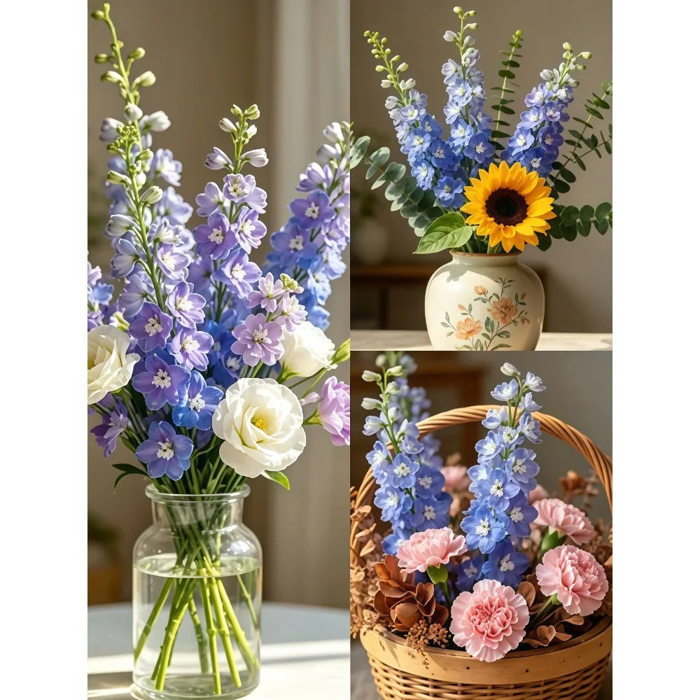 23 Heads Artificial Delphinium Spray, Handmade Silk Fake Flower Stem for DIY Floral Arrangements Home Wedding Party Decor Vue