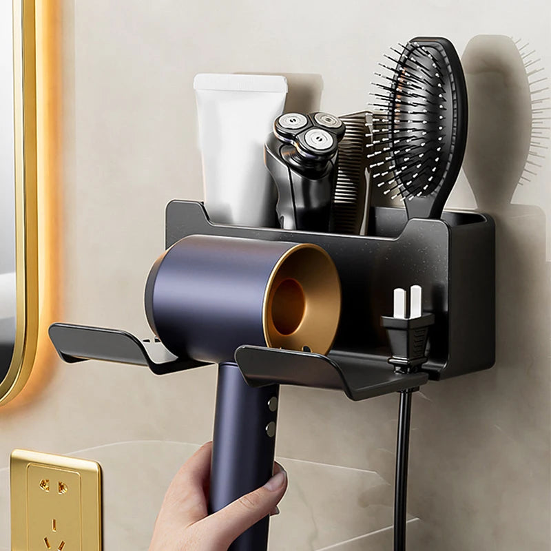 Hair Dryer Holder Wall Mounted Wall Dryer Cradle White Black GreyHairdryer Blow Dryer Organizer For Bathroom Bathroom Shelves Vue