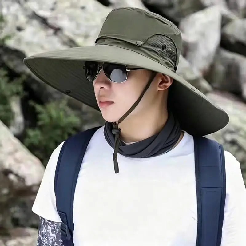 Large Brim Sun Hat UV Protection Breathable Detachable Mesh Cap Foldable Men And Women Outdoor Fishing Hiking Beach Caps Vue Army green