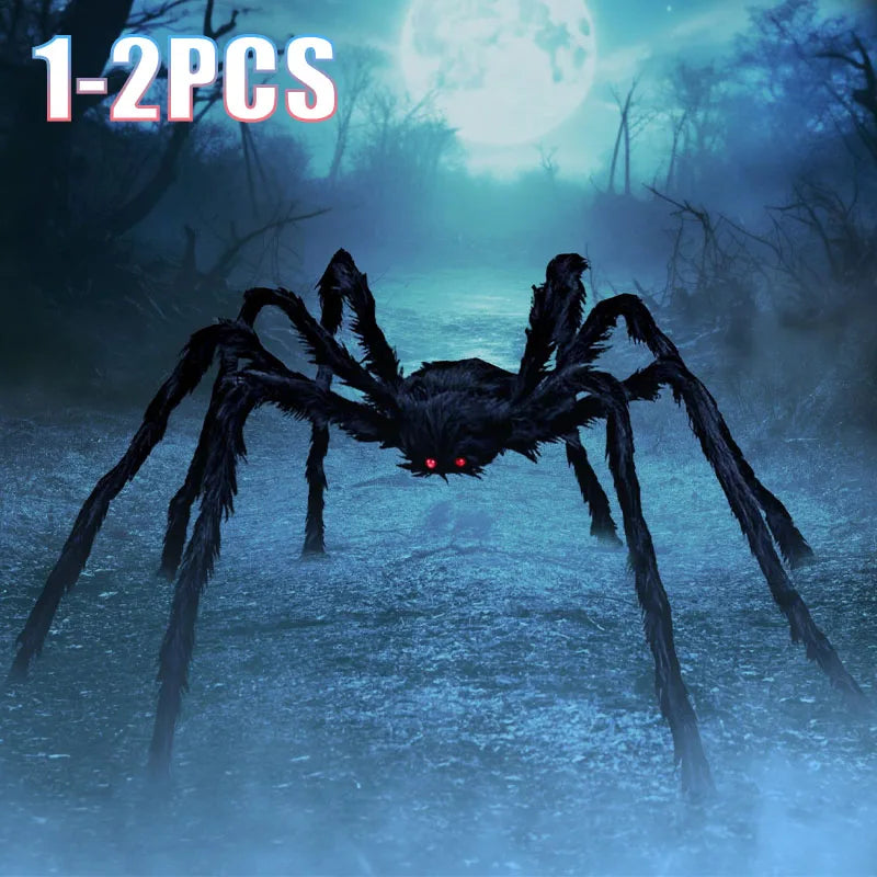 1-2pcs Halloween Lifelike Furry Big Spider Large for Haunted House Bar Party Indoor Outdoor Spooky Decor Prop Vue