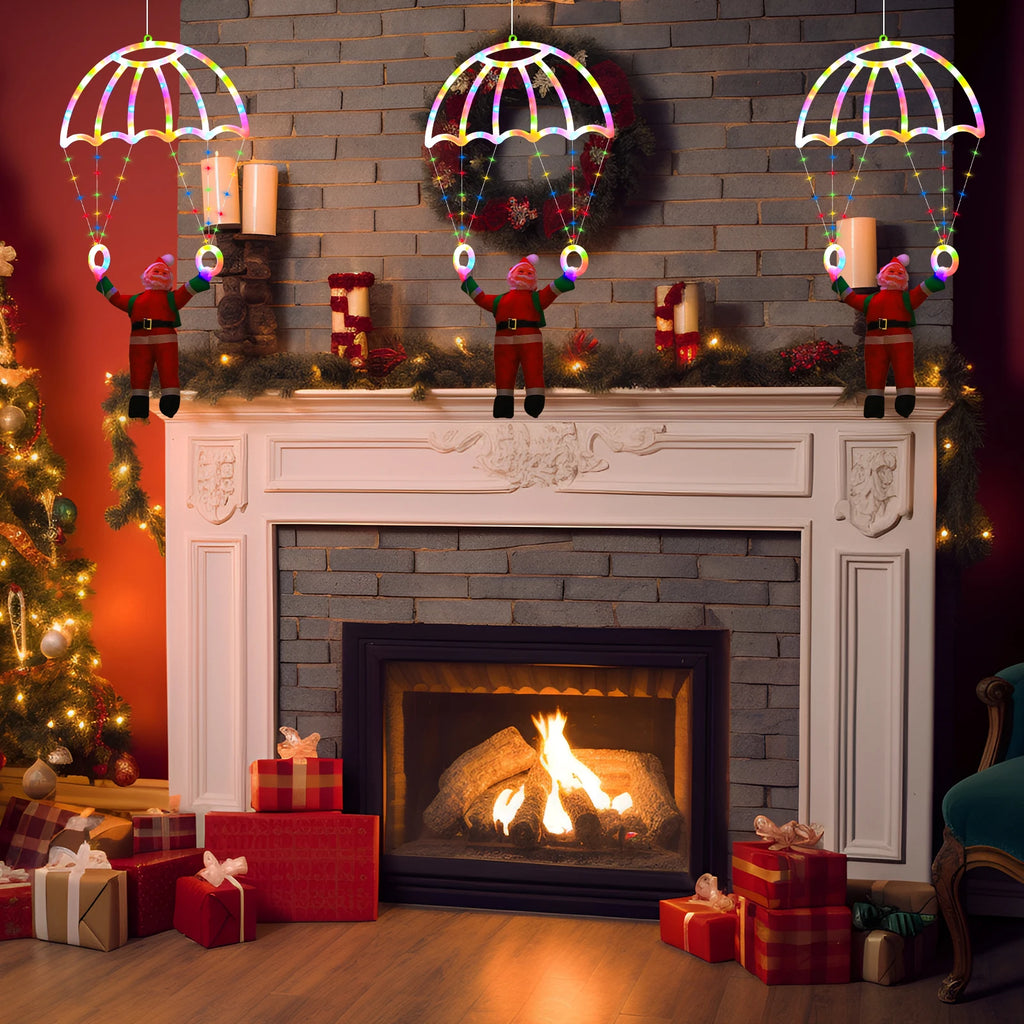 Creative Parachute Santa LED Lights,USB+Remote 8 Modes,Indoor/Outdoor Xmas Party Wedding Fireplace Decor, Perfect Christmas Gift Vue
