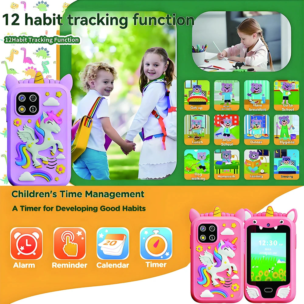 Unicorn Kids Smart Phone Toys 8GB with 20 Games Dual Camera Toddler Phone Learning Games Toys MP3 Music Player for Boy Girl Gift Vue