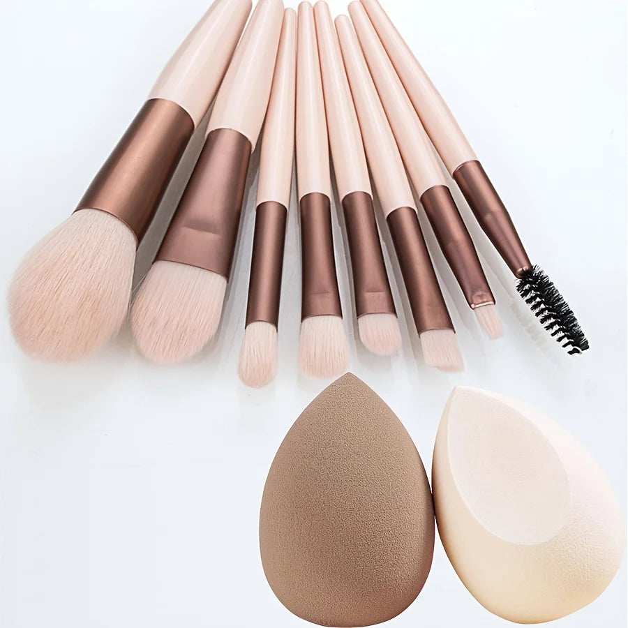 8PCS Makeup Brush & 2 Sponge Set - Vegan Soft Bristles for Foundation/Blush/Eyeshadow, Travel & Home Use Vue Default Title