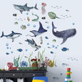 Watercolor Ocean Shark Wall Decals Marine Fish Stickers Removable for Kids Nursery Sea Animal Themed Room Decor Vue Default Title