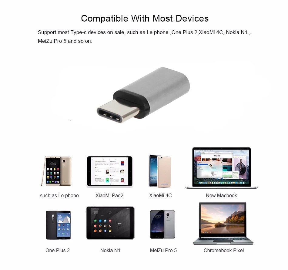 Metal Micro USB To Type-C Adapter Aluminum Alloy Mobile Phone Adapter Microusb Connector for iPhone Samsung Huawei Xiaomi TypeC Vue