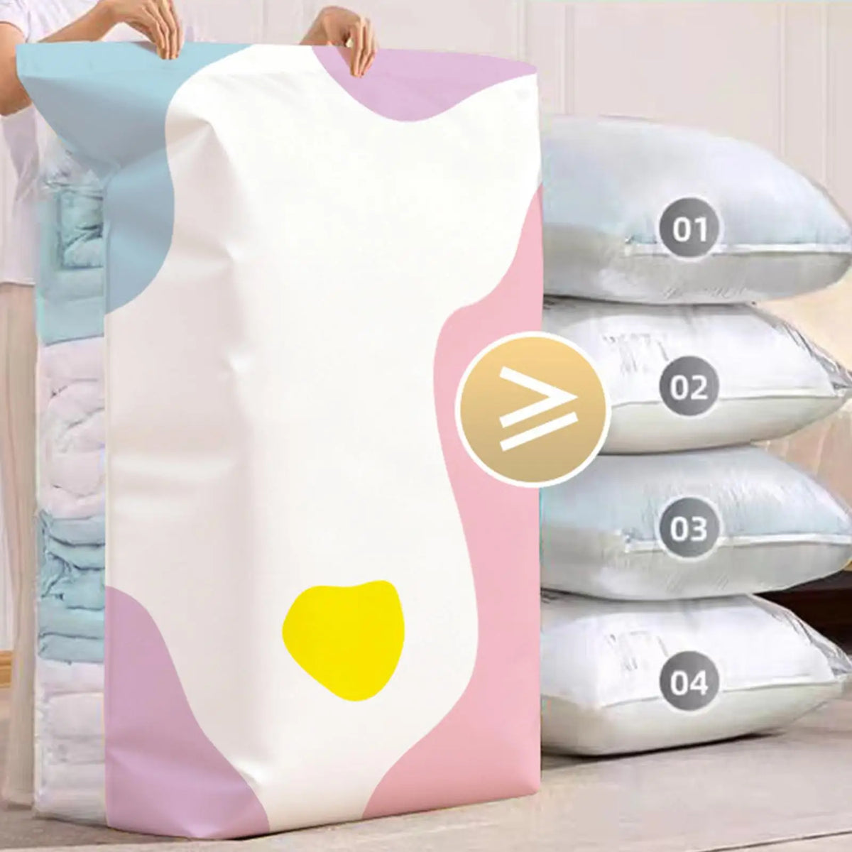 No Pump Vacuum Storage Bag Compression Organizer for Clothes Blanket Mattress Home Apartment Dormitory Closet Wardrobe Luggage Vue