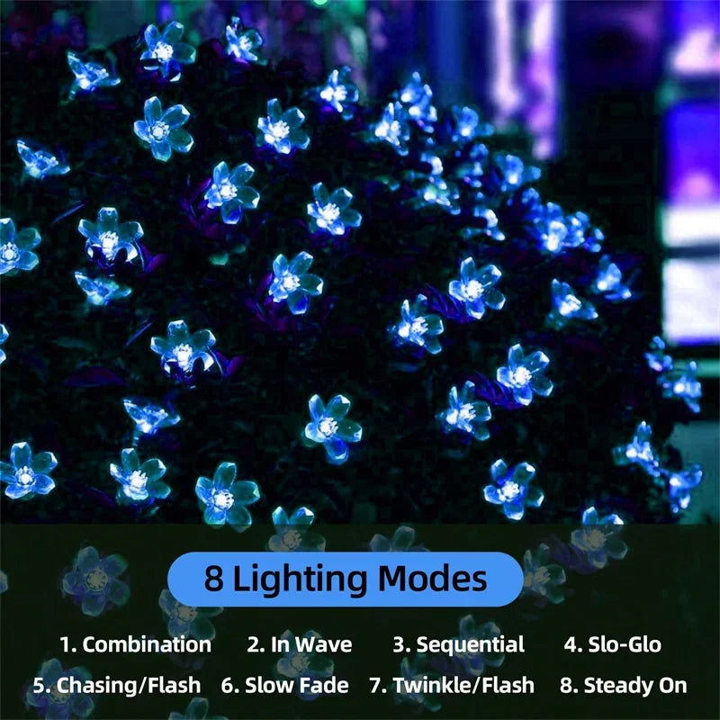 Solar Cherry Garden Lights Outdoor Solar Flower Garlands String Lights Solar Outdoor Waterproof Christmas Decoration Lamp Vue