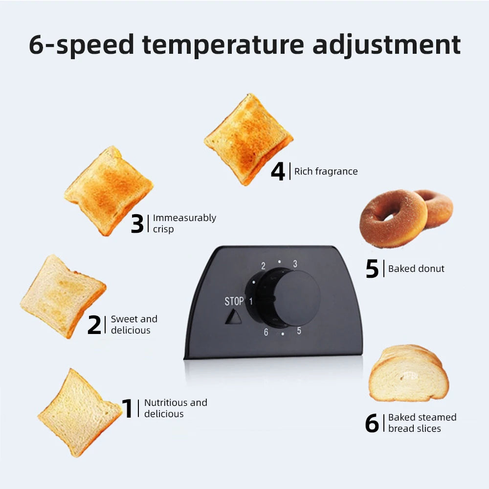Toaster 2 Slice Wide Slot with 6 Preset Temperature and Timing Small Stainless Steel Bread Toaster with Manual Stop Vue