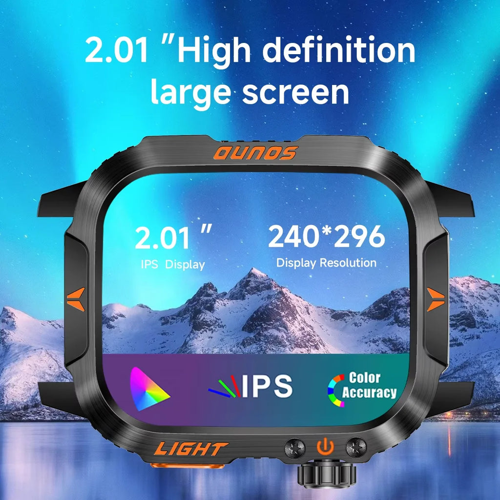Smart Watch 2026 2.01 Screen Outdoor Flashlight Compass IP68 Waterproof Wireless Calling 600mAh 100+Sport Mode for Men Women Vue
