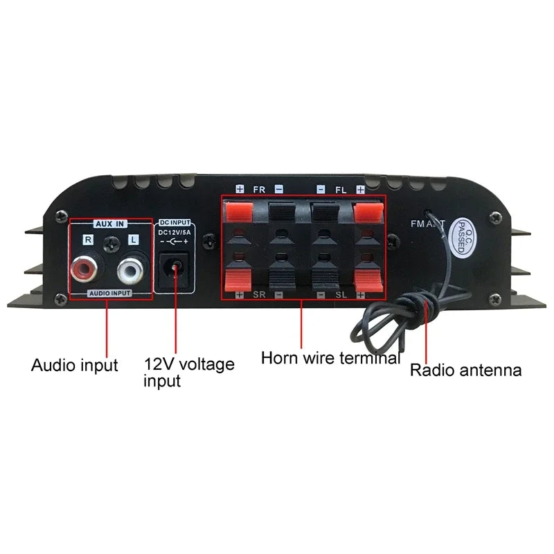 12V/220V Mini Bluetooth HiFi Power Amplifiers Stereo Car Home Audio Digital Sound Amplifier LCD Display FM SD USB Bass Vue