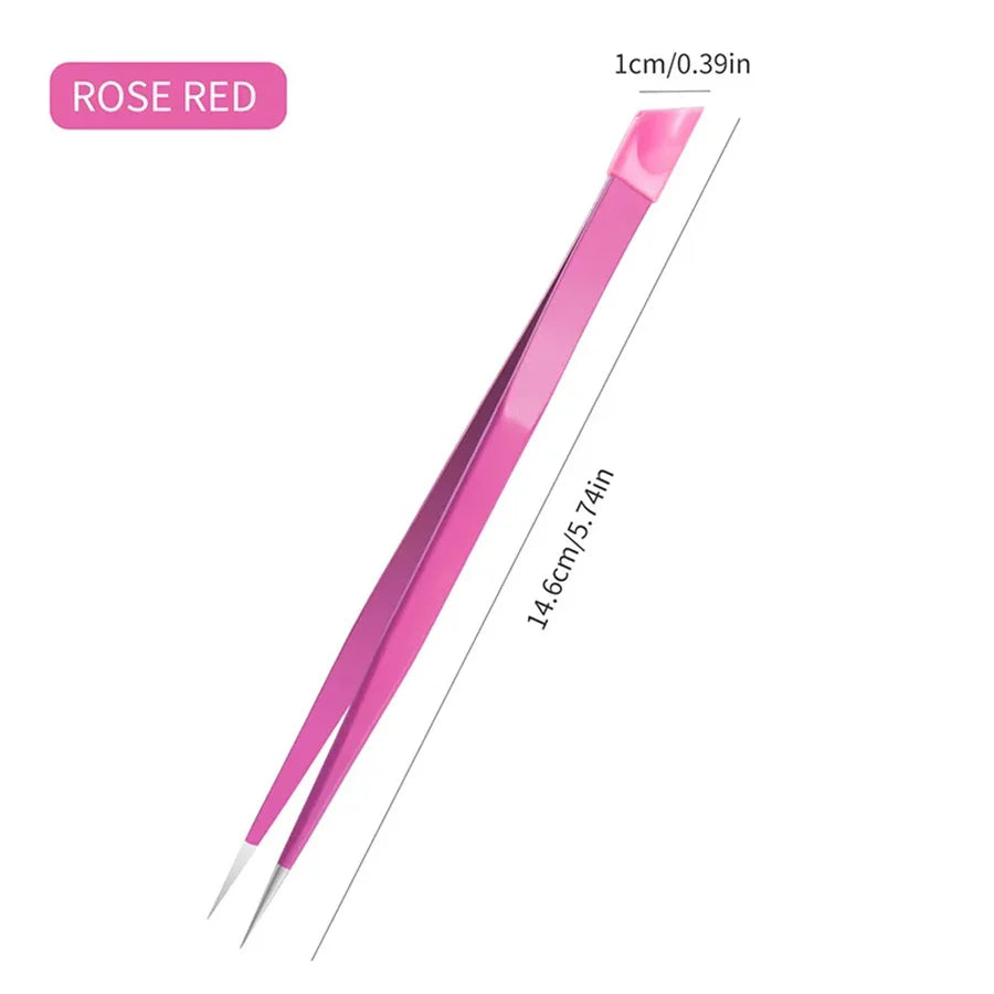 Black/Pink Double Headed Tweezers Stainless Steel Slant Tip Makeup Tool Silicone Press Head For Nail Stickers Eyelashes Tweezers Vue Rose Red