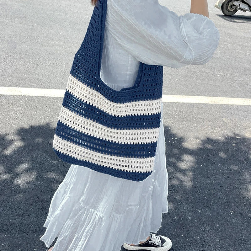 Handwoven Beach Crochet Bag Women Lightweight Knitted Tote Handbag