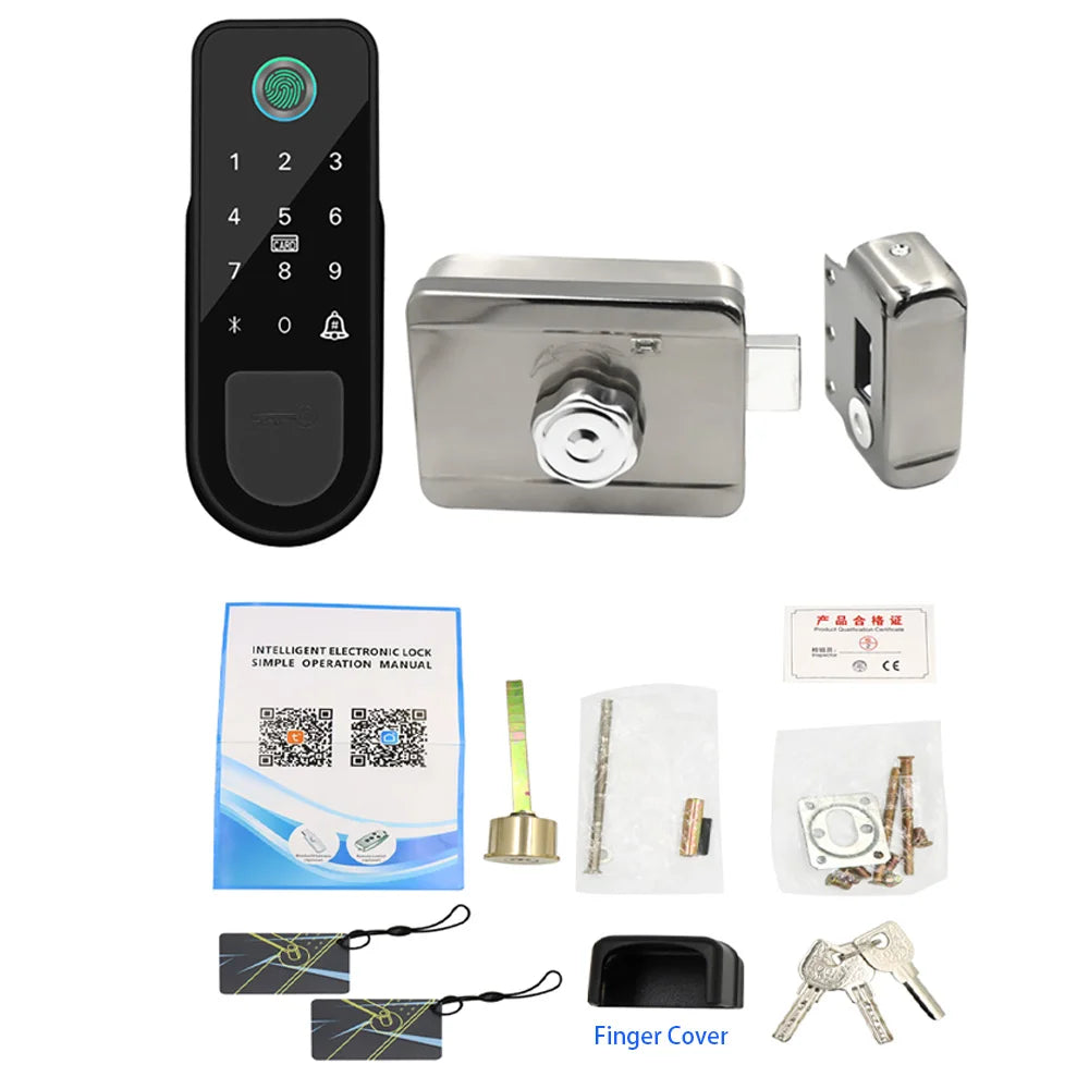 2355-tuya Digital Keypad Door Lock Fingerprint Lock Remote Control Lock Keyless Door Lock Hide Key Easy install Rainproof Vue