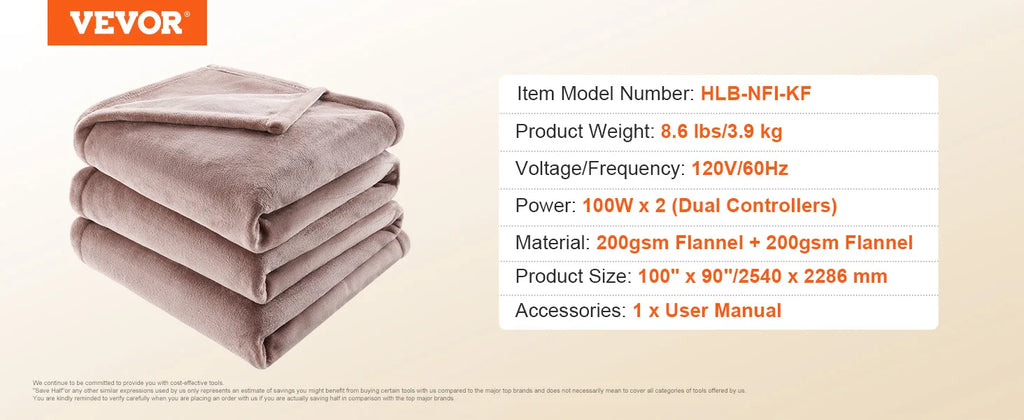 VEVOR King Electric Heated Blanket 100x90" | 5 Heat Levels & Timer Electric Heated Blanket Vue 100x90in United States