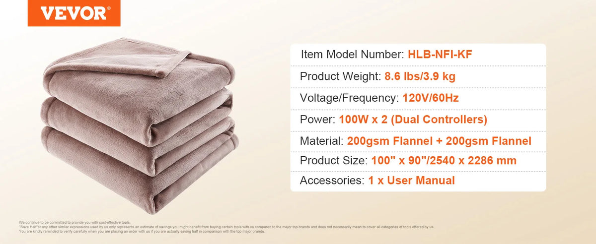 VEVOR King Electric Heated Blanket 100x90" | 5 Heat Levels & Timer Electric Heated Blanket Vue 100x90in United States