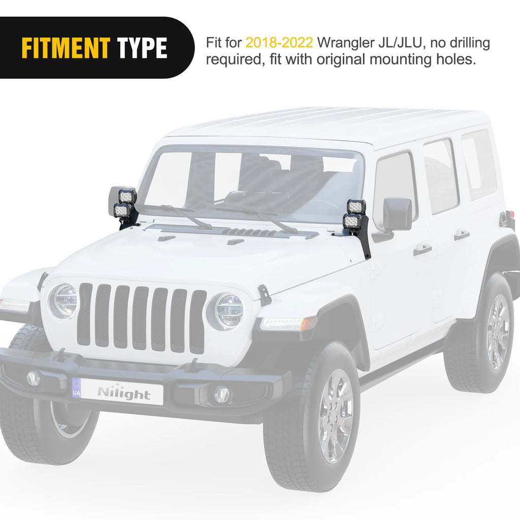 Nilight 2Pcs Windshield Hinge Mounting Brackets Dual A-Pillar for Offroad LED Fog Light Pods for 2018 2019 2020 2021 2022 2023 Wrangler JL/2020-2023 Gladiator JT , 2 Years Warranty,Black Vue