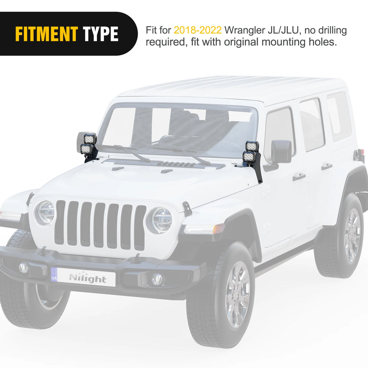 Nilight 2Pcs Windshield Hinge Mounting Brackets Dual A-Pillar for Offroad LED Fog Light Pods for 2018 2019 2020 2021 2022 2023 Wrangler JL/2020-2023 Gladiator JT , 2 Years Warranty,Black Vue