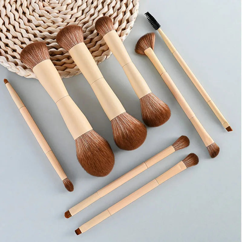 8Pcs Double Ended Makeup Brushes Set Cosmetic Brush Powder Blush Foundation Eyeshadow Eyebrow Brush Face & Eye Makeup Brush Kit Vue