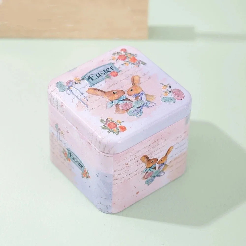 Multi-Purpose Cartoon Easter Tinplate Box Metal with Lids Rabbits Candy Box Portable Vintage Storage Box Gifts Vue