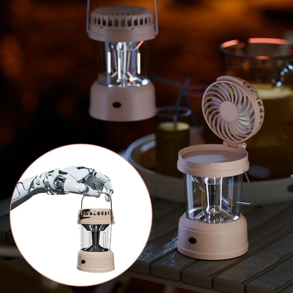 2 in 1 LED Fan Lantern Strong Light Cool Camping Lantern with Fan Multi-Function with Handle Portable Electric Fan Vue