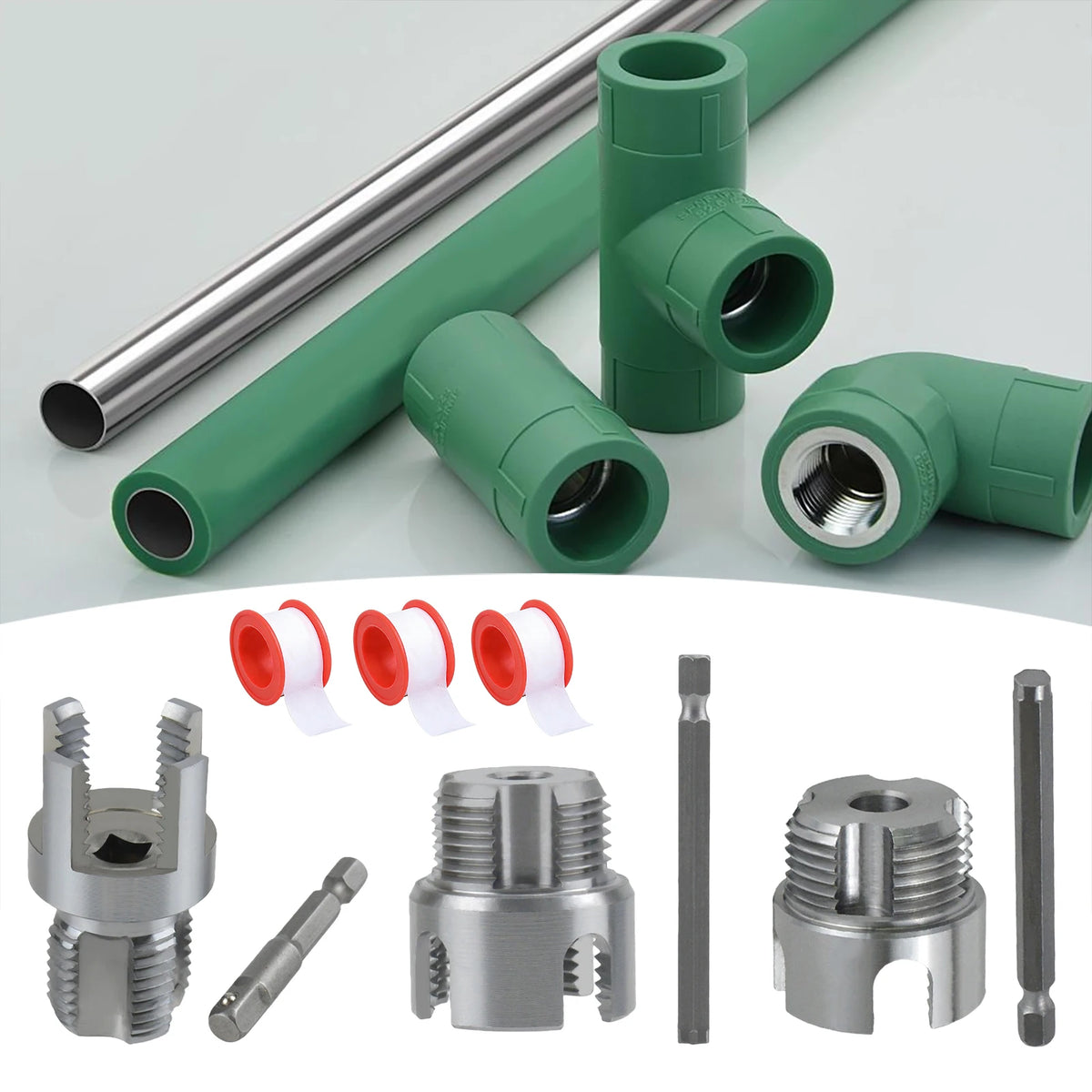 3-Piece Pipe Threader Kit – 1/2", 3/4" & 1" PVC Tapping Tool Pipe Threading Kit Vue