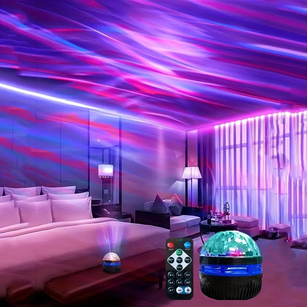 USB Galaxy Projector Aurora 5V Night Light 360° Rotating GB Colorful NightLights with Remote Control for Home Theater Room Deco Vue black Water Wave USB Plug