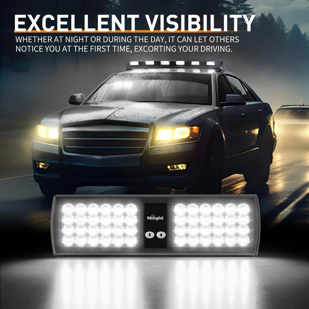 Nilight 48 LED Visor Strobe Light, Interior Windshield Emergency Warning Flashing Light, Hazard Safety Light for Law Enforcement, Firefighters, Tow Truck, Utility Vehicle Vue