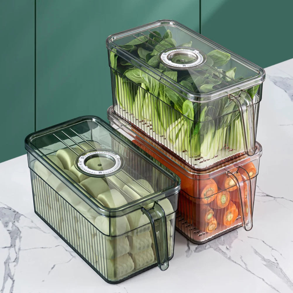 Kitchen Storage Containers with Time Recorder Lid Fridge Organizers Keep Fresh Food and Fruit Refrigerator Freezer Storage Boxes Vue