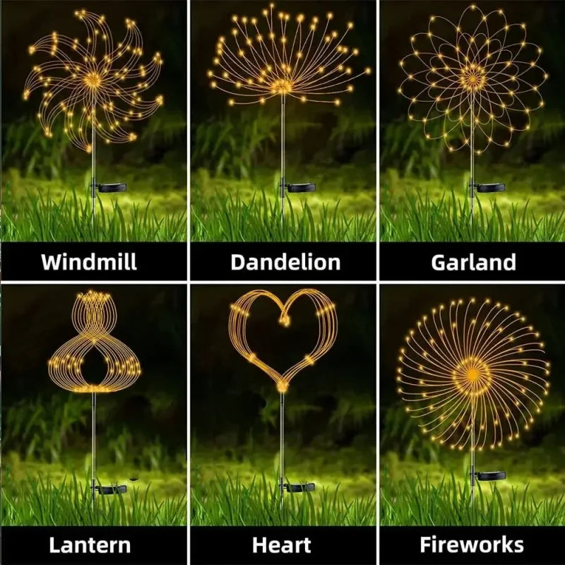 60LEDS Solar Firework Lights Waterproof Garden Lights Outdoor Solar Lights 8 Modes Landscape Lighting for Courtyard Pathway Vue