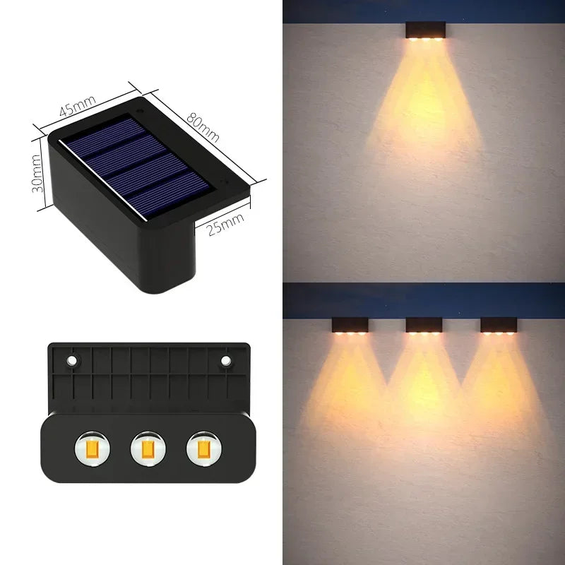 1/2/4PCS Solar Wall Lights Outdoor Waterproof Garden Step Lighting for Yard Fence Stair Pathway Decoration Outside Solar Lights Vue Warm-3LED 1PC