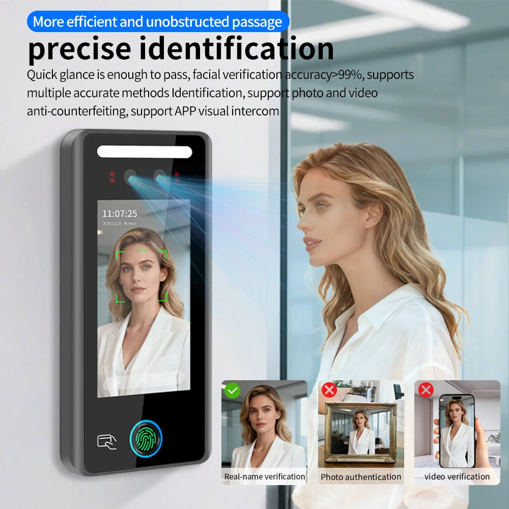 4.5-in Biometric Fingerprint Access Control AI Dynamic Face Attendance System RIFD Card/Face/Password/Fingerprint Unlock Methods Vue