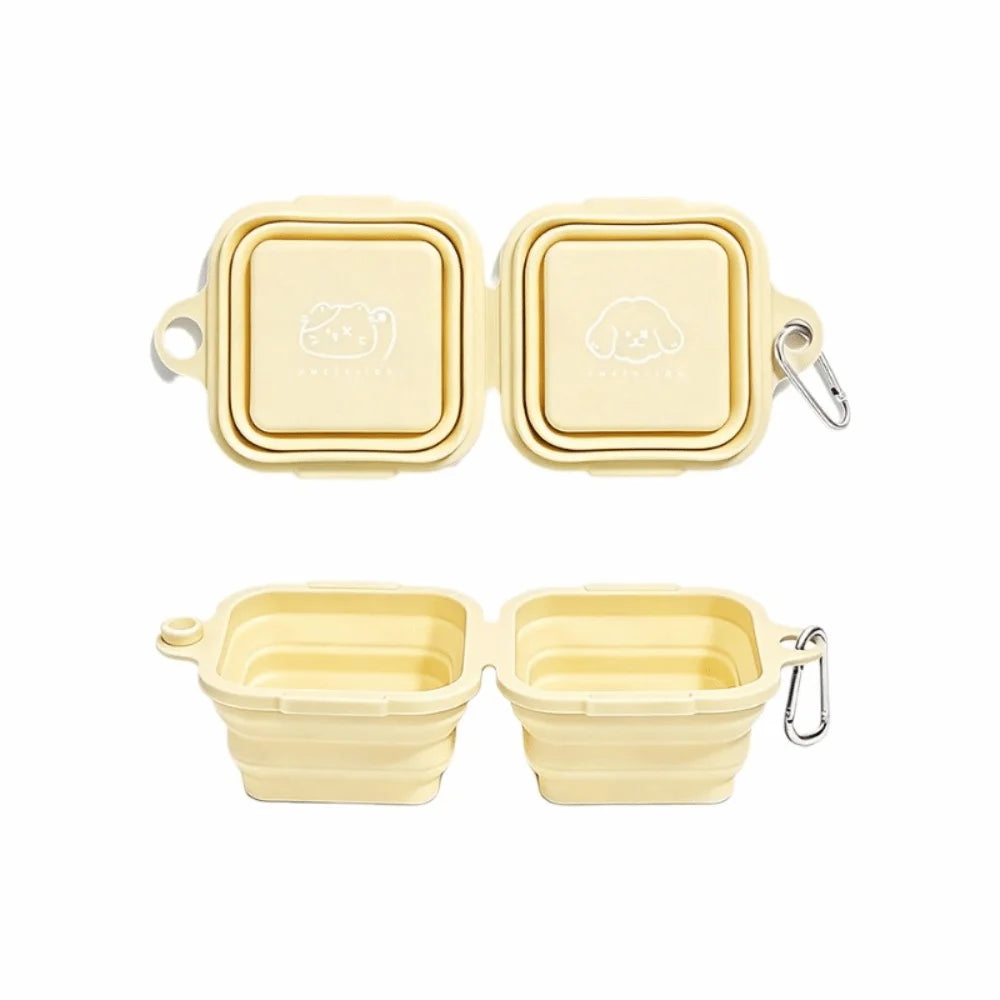 2-in-1 Silicone Folding Pet Bowl Leakproof Dual Bowl Cat Water Bowl Large Capacity Thickened Feeder Bowls Dog Feeding Vue Yellow