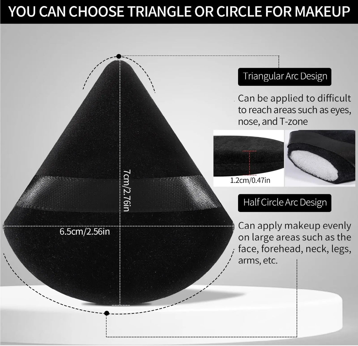 50PcsTriangle Powder Puff,Soft Velour Face Makeup Sponge Powder Puffs,Loose Powder Cosmetic Foundation Mineral Powder Wet Dry-Bl Vue