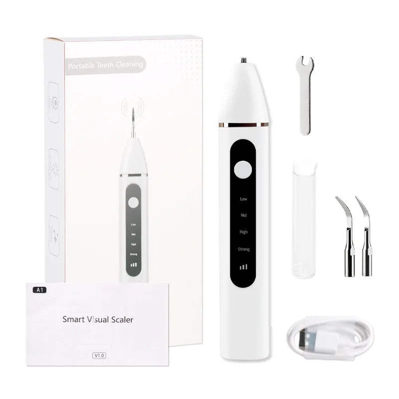 Smart Ultrasonic Dental Scaler With Camera Visual Electric Sonic Teeth Plaque Cleaner For Teeth Tartar Stain Calculus Remover Vue WHITE