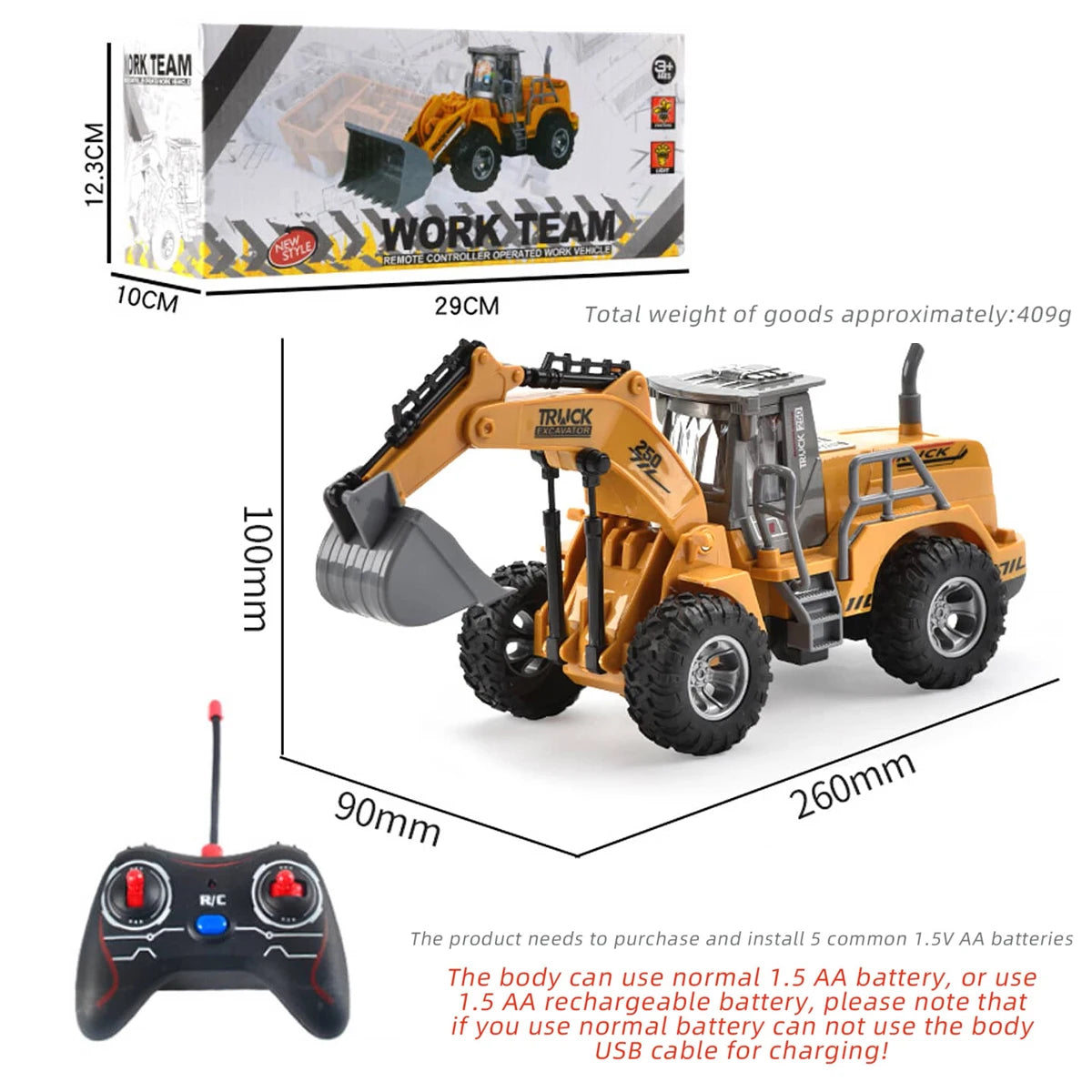 Construction Loader Excavator Toy, Wireless Remote Control Excavators Digger Vehicles Engineering Car Toys Excluding Batteries Vue