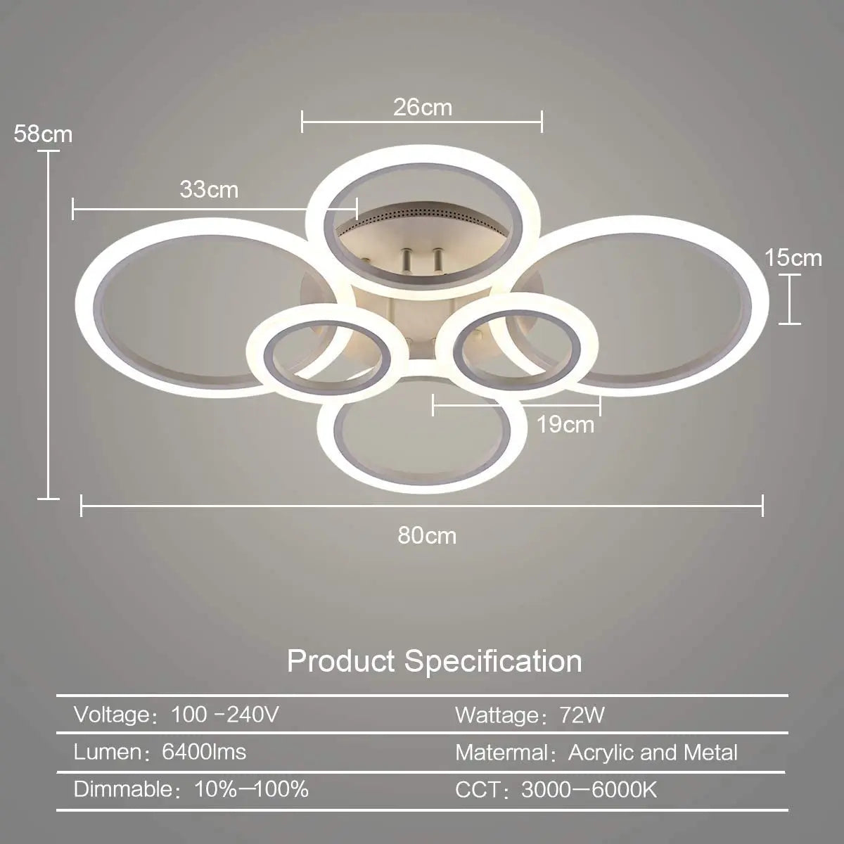 Modern LED Chandelier 4-9Rings Home Remote Control Dimming Led Ceiling Lights for Living Room Bedroom Kitchen Decoration Fixture Vue