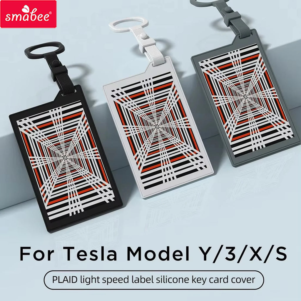 Smabee for Tesla Model 3 Y X S Car Key Card Protector Cover Auto Accessories PLAID Light Speed Label Silicone Key Card Holder Vue