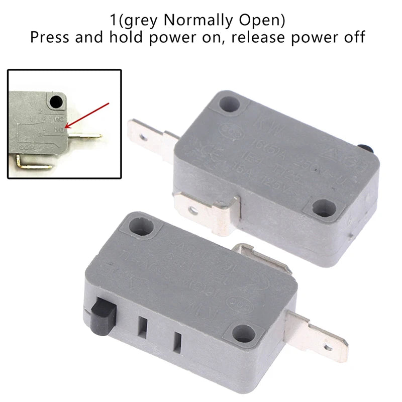2pcs KW16(5)A 250VAC Microwave Oven Door Micro Normally Open Normally Close Switch Door Interloc Vue 1grey push on
