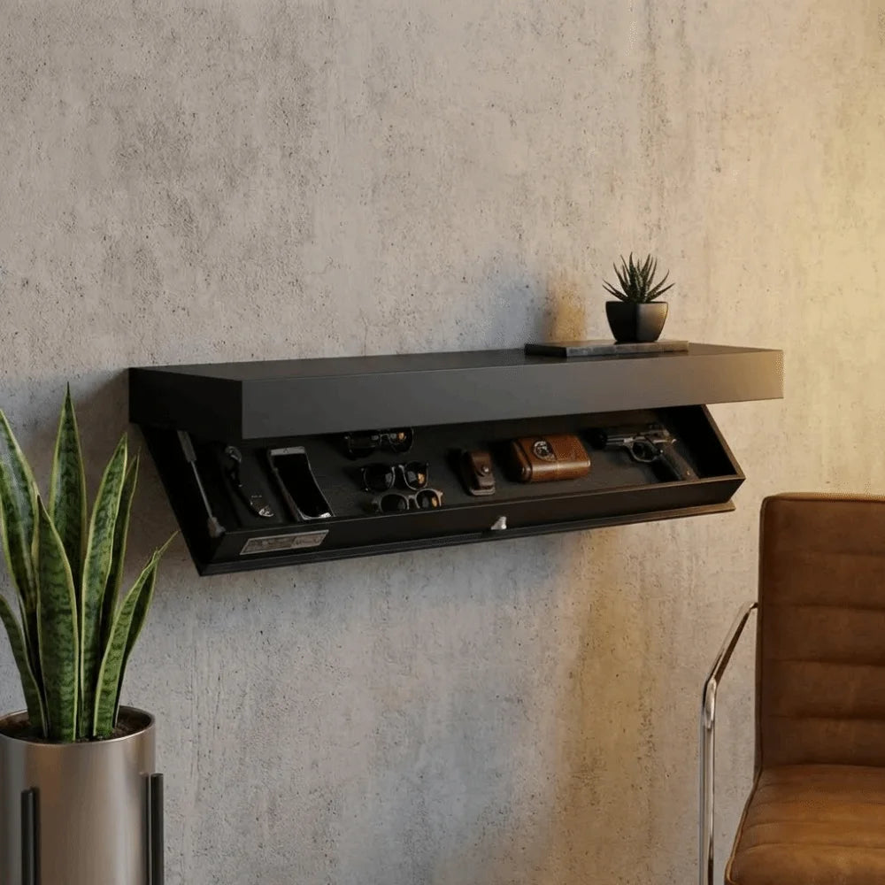 Solid Color Wooden Magic Flap Shelf Wall Mounted Space Saving Hidden Shelves with Secret Compartment Decorative Vue